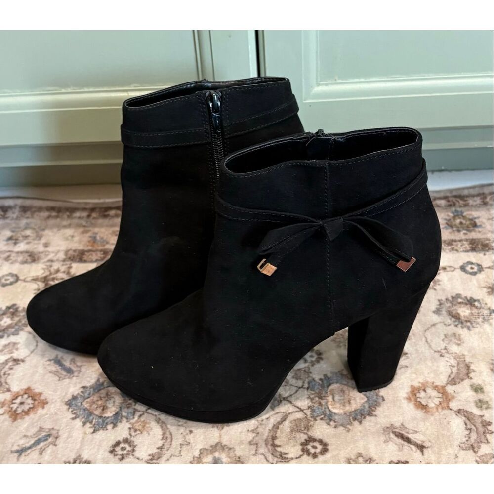 LC Lauren Conrad Womens Ankle Booties High Block Heel Boots Leche Black Size 10